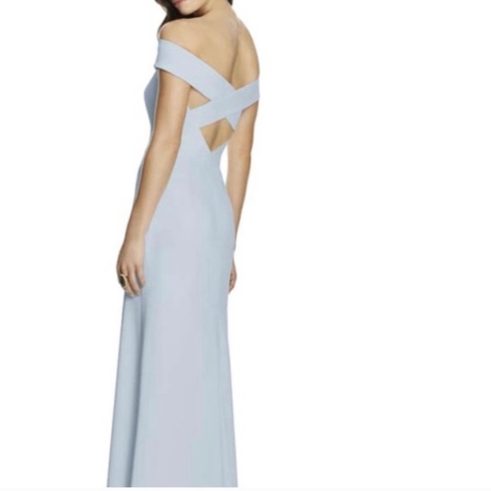 Dessy Collection Bridesmaid Light Blue Backless Dress